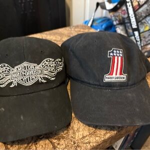 2 Harley-Davidson Black Caps with Embroidered Logos